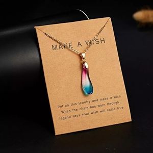 Multicolor Rainbow Teardrop Shaped Pendant Necklac